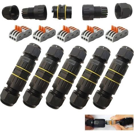 Raccord Electrique Etanche, IP68 Connecteur Etanche, Boite de derivation etanche exterieur 3 Voies, pour Câble Ø 6 à 11mm (5pcs) (1/4)