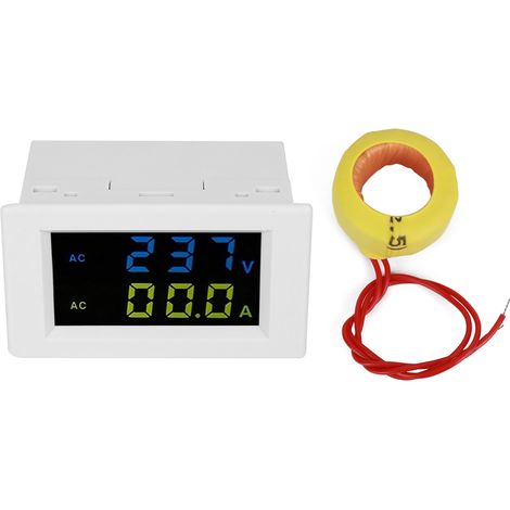 Voltmètre digital double affichage AC – pour tableau de distribution et panneau électrique domestique (80-500V, 0-100A, précision 0.5%) avec écran LCD blanc