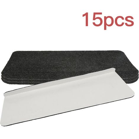 15Pcs Marches d'escalier, Tapis de sécurité antidérapants, Marches d'escalier auto-adhésives en tissu non tissé aiguilleté pour enfants, personnes âgées et animaux de compagnie, 65x25cm noir (1/5)
