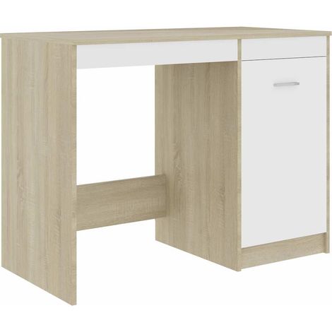 Maison Exclusive - Scrivania Bianca e Rovere Sonoma 100x50x76 cm Legno Multistrato (1/5)
