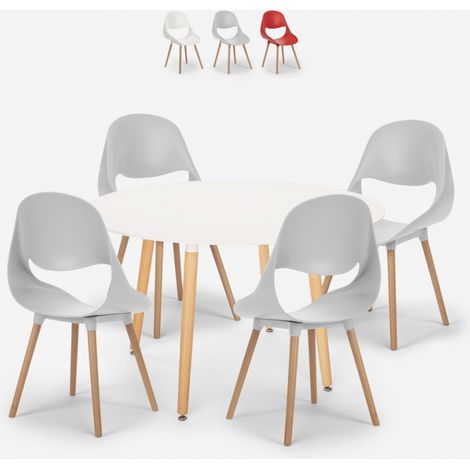 Set tavolo bianco rotondo 100cm design scandinavo 4 sedie Midlan Light - Grigio