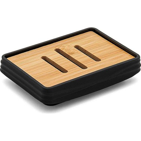 Porta sapone da appoggio nero in abs e bambù Wave (1/5)