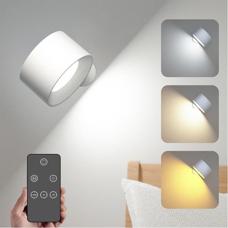 Aplique de pared interior, foco de pared, control remoto y control táctil, 3 niveles de brillo, 3 modos de color, alta reproducción cromática Ra≥85, inalámbrico, batería recargable de alta capacidad [