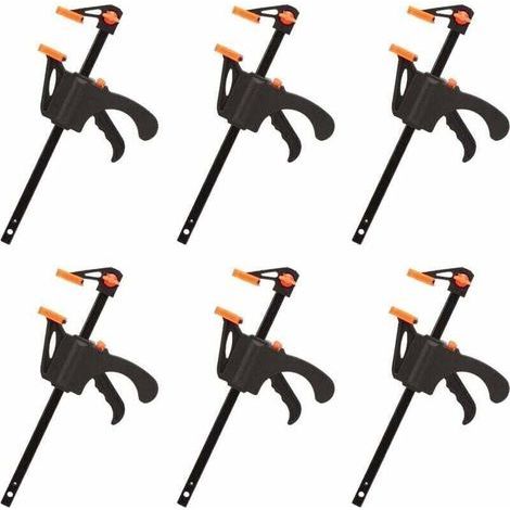 Déstockage Lot de 6 Serre-joints en Forme de F, Serre Joint avec Serrage Rapide et Facile, Outils à Main pour Menuiserie, Porte en Bois(4pouces),de (1/5)