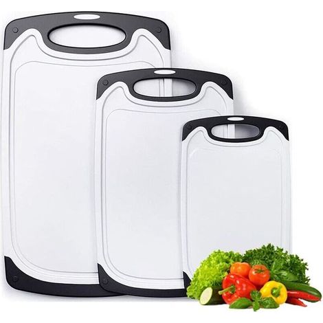 3PCS Planche a decouper.Planches à Découper en Plastique. avec Rainure de Jus et Pieds antidérapants.Alimentaires PP-Matériel. Non-Toxique et Antimicrobienne.adaptées au Lave-Vaisselle (1/5)