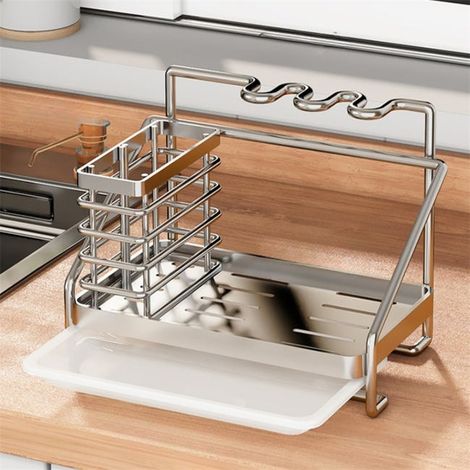 Étagère de cuisine en acier inoxydable linéaire avec drainage efficace, installation facile et design compact, 251517 cm noir