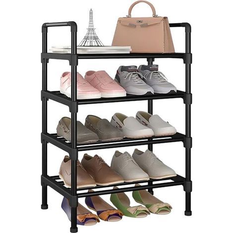 KLVGTIFS PU – 4-stöckiges Schuhregal, schmal und stapelbar – robust, großes Fassungsvermögen, ideal für Eingangsbereich, Flur oder Kleiderschrank – platzsparend (1/5)