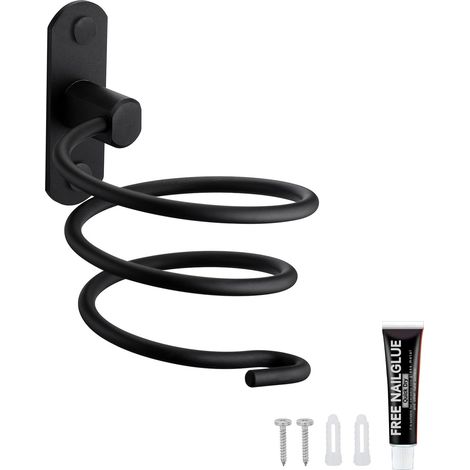 Porte Sèche Cheveux Support de Sèche Cheveux Mural en Aluminium Support de Câble pour Cuisine Salle de Bain Accessoires de Salle de Bain Noir