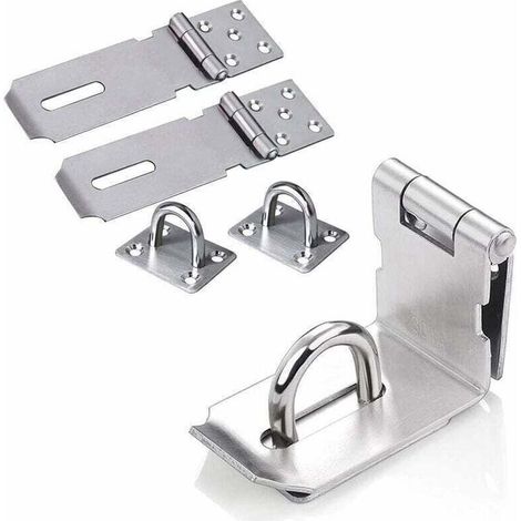 Cadenas Loquet de Porte Cadenas en Acier Inoxydable Moraillon Cadenas Verrou Porte Chambre Hasp Fermoir Verrou de Porte de Portail Verrou pour Portes Armoire Tiroir Placard-Argent,,2Pcs (1/4)