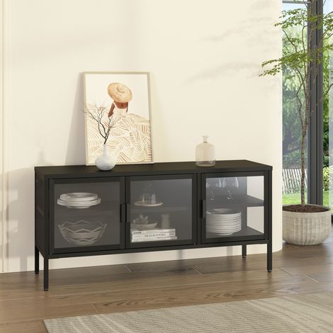Armadietto con Vetrina Borshavisa Mobile TV con 3 Ante in Vetro 55x118x35 cm [en.casa]