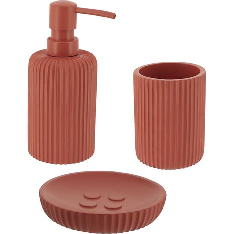 Set di tazze e portasapone in poliresina a righe - terracotta - Tendance