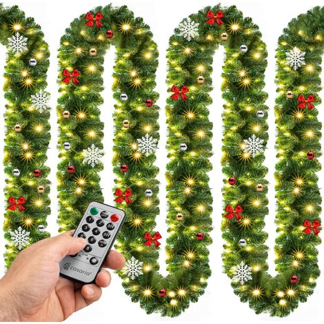 Casaria Weihnachtsgirlande LED Beleuchtet Innen & Außen IP44 Weihnachten Deko Weihnachtsdeko Girlande Tannengirlande Kunstgirlande 5m 80 LEDs geschmückt + Fernbedienung