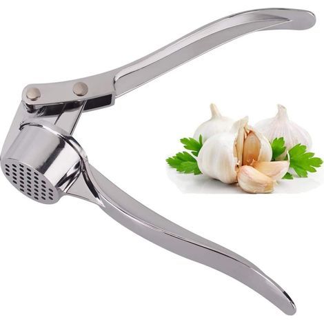 Juego de 2 prensas de ajo de acero inoxidable, picadoras de ajo, molinillos de jengibre, prensas de ajo resistentes, fáciles de limpiar y duraderas. (1/5)