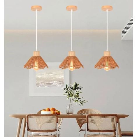 3x Suspension Luminaire Industruel,33cm Lustre Vintage Abat-jour en Rotin Design Fleur Plafonnier Retro pour Salon Chambre (1/5)