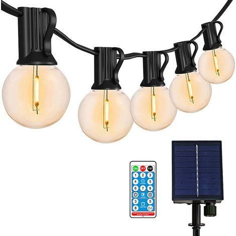 Guirlande Solaire 8.8M 12 Ampoules G40 Imitation Filament - Décoration Fêtes et Noël pour les Cours Jardins Maisons, (1/4)