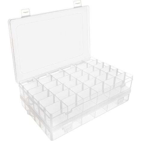Set mit 2 transparenten Kunststoff-Aufbewahrungsboxen mit Fächern – 27,3 x 17,6 x 4,3 cm – Aufbewahrungsbox aus Kunststoff mit 36 verstellbaren Fächern – Aufbewahrungsbox für Schmuck, Perlen und Baste