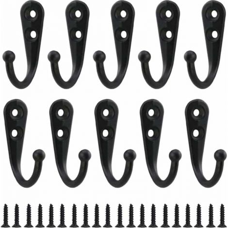Lot de 10 patères rétro en métal noir, à visser, style vintage, pour peignoirs, étagères, tiroirs, armoires, salle de bain (1/3)