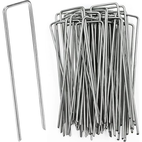 50pcs Piquets de Jardin, Piquets de Fixation en Acier, Piquets de Tente Anti-Rouille, Sardines de Fixation pour Toiles de Paillages, Grillage et Filets (200x40x2.5mm) (1/5)