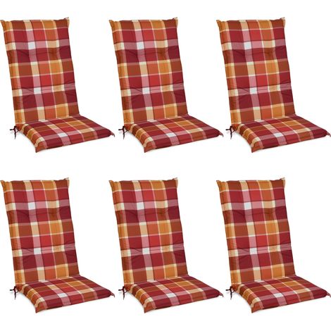 6er Set Hochlehner Auflagen Set 120x50 cm Polster Rot Kariert