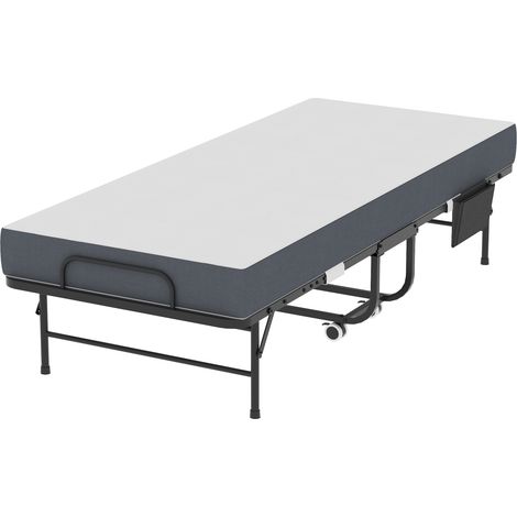 Letto pieghevole 190 x 78 cm con materasso memory 9,5 cm, struttura nera in metallo (1/5)