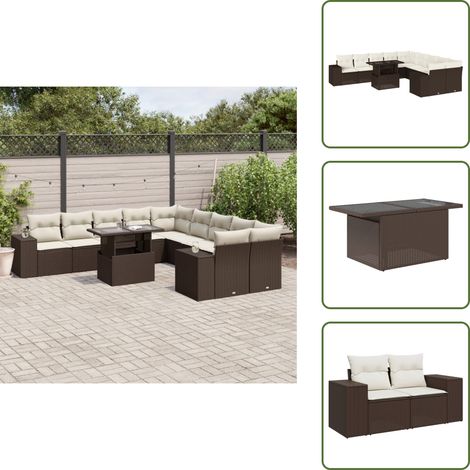 11-tlg. Garten-Sofagarnitur mit Kissen Braun Poly Rattan - Garten Sofagarnitur - Garten Sofagarnituren - Outdoor Sofagarnitur - Sofagarnitur Terrasse