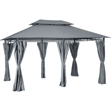Tonnelle barnum pavillon de jardin style colonial double toit toiles latérales amovibles 3L x 4l x 2,8H m gris