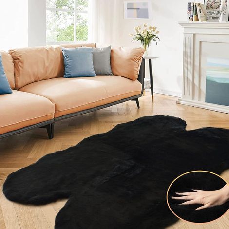 Teppich Kunstfell Fellteppich schwarz 120 x 180 cm (Fellform) Schwarz (1/5)