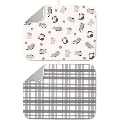 Lot de 2 tapis de séchage à rayures croisées pour chat 45 x 60 cm - Tapis absorbant en microfibre pour table de comptoir, évier, bar à café (1/5)