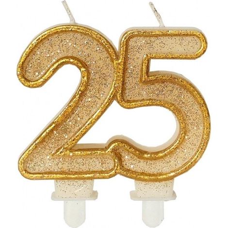 Candela di compleanno 25 glitter oro