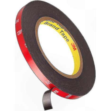 Ruban adhésif double face extra-fort 10 mm x 3 m, noir, imperméable et résistant aux hautes températures, pour une utilisation intérieure et extérieure. (1/5)