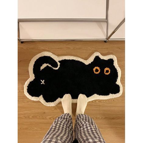 1 Stück niedliche Fußmatte mit Katzenmuster, 40 x 60 cm, weiche Plüschmatte, rutschfest und saugfähig, für Badezimmer, Schlafzimmer, Wohnzimmer, Küche, Eingangsbereich (1/5)