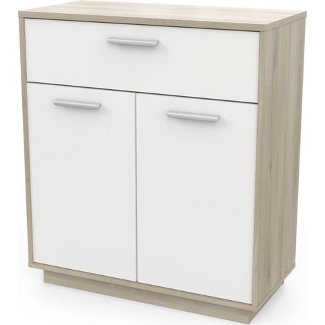 mobile bianco e quercia con 2 ante e  1 cassetto, 78x36x84 cm