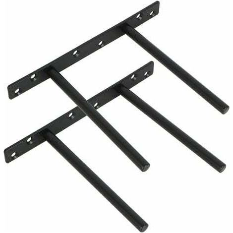 Lot von 2 Stützen für unsichtbare Böden – Schwarzer rostfreier Stahl – Wandinstallation – Abmessungen 200 x 150 mm – 12 Stück und inklusive