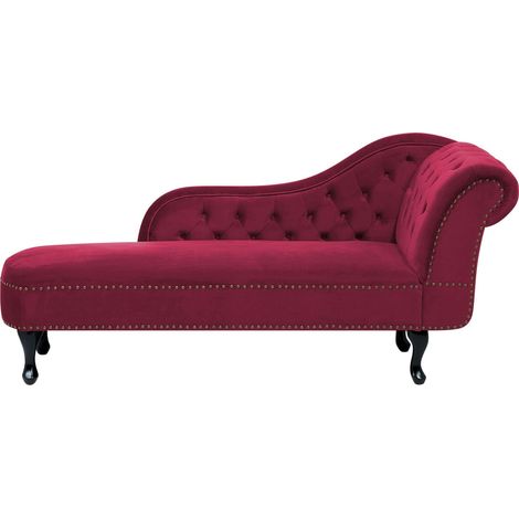 Chaise Longue Côté Droit Méridienne en Velours Rouge Glamour Elégant Salon Nimes