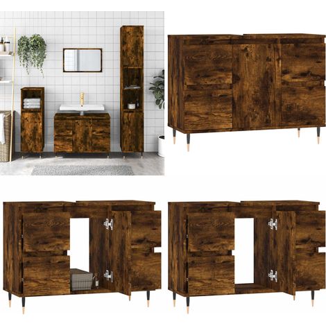 Armoire salle de bain chêne fumé 80x33x60cm bois d'ingénierie - Meuble De Salle De Bain - Armoire Salle De Bain - Rangement Salle De Bain - Commode Salle De Bain - Design Industriel - Home & Living