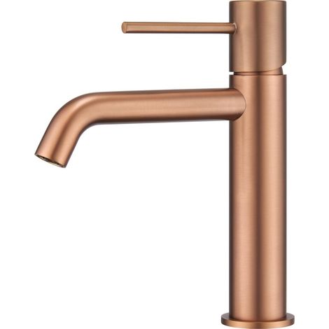 Mice - Grifo monomando de lavabo fabricado en latón de 2 vias agua Fria/Caliente - Griferia de baño para lavabo color Oro Rosa Cepillado (1/4)
