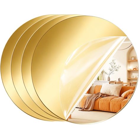 Lot de 4 assiettes miroir plates dorées pour tables, plateaux de miroir ronds comme décoration de table pour mariages, plateaux miroir pour bougies, fleurs et vases, accessoires de fête et décoration (1/5)