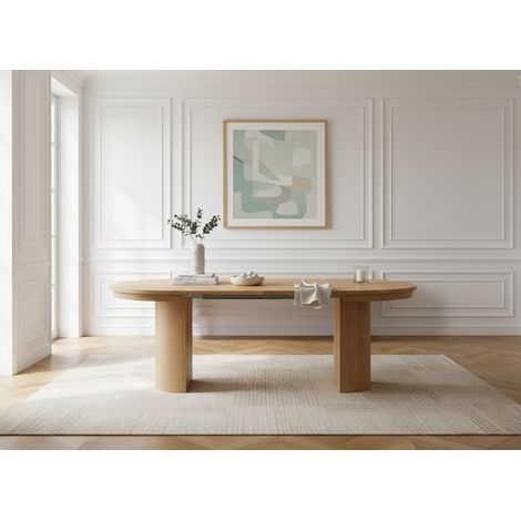 BOBOCHIC - Table à manger ronde extensible 110 à 210 cm PRADO placage chêne massif Marron clair (1/5)