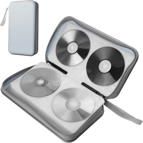 Pochette de rangement Longziming pour CD/DVD (80 disques) – Étui portable robuste avec fermeture éclair – Plastique et polypropylène durables, résistants à la poussière et aux rayures – Argent (1/5)