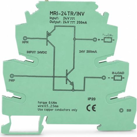 Convertisseur de signaux 24 V CC, MRI-24TR/INV, NPN-PNP, rail DIN (1/5)