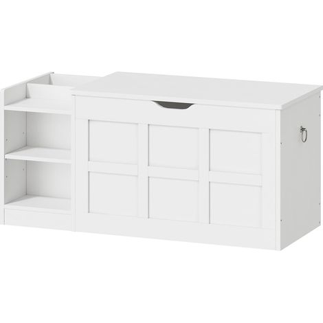 Coffre à Jouets avec Couvercle, Banc de Rangement avec 1 Charnière Amortie et 2 Poignées de Tirage, 100 x 40 x 48 cm, pour Chambre, Salon, Entrée, Blanc (1/5)