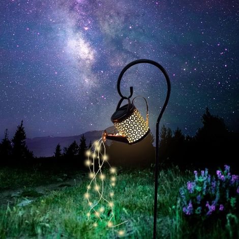 Arrosoir avec guirlande lumineuse décorative pour jardin - Lumières solaires scintillantes rétro en cuivre étanches pour l'extérieur, allée, cour, terrasse, pelouse, patio, patio, décoration de fête d (1/5)