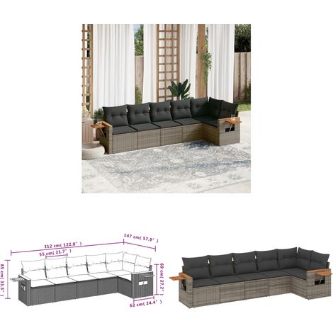 6-tlg. Garten-Sofagarnitur mit Kissen Grau Poly Rattan - Gartenmöbel - Sofasatz - Rattan Möbel - Outdoor Sofa - Lounge Set - Home & Living (1/3)