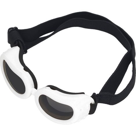 Lunettes de protection UV pour chien, avec bandoulière réglable, coupe-vent et monture souple, blanches. (1/5)