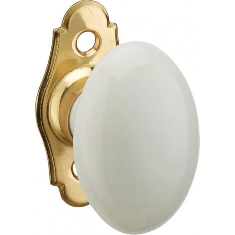 Thirard – Poignée de fenêtre bouton porcelaine sur platine laiton – Carré 7mm – Vis de fixation en acier laitonné – Finition blanche