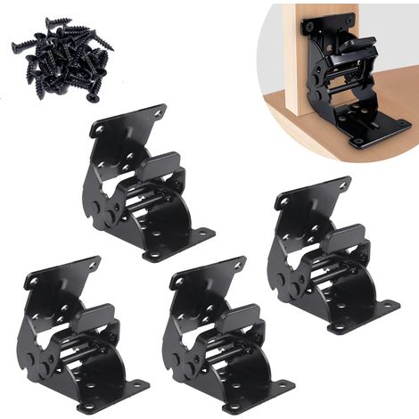 (4 pièces noires) Charnière pliante 0-90-180 degrés, support pliable autobloquant pour pieds de table, chaise et meubles, en acier au carbone avec vis (1/5)