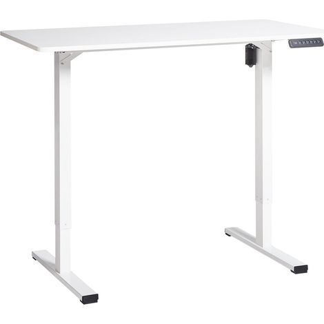 Bureau Réglable Électriquement Moderne 120 x 60 cm Pieds Carrés Plateau et Base Blanc Tavares