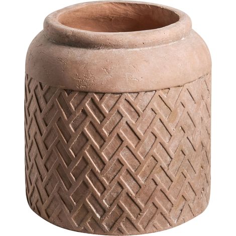 Vaso da fiori per esterni e interni in fibra di argilla rotondo dipinto 35 x 35 x 36 cm beige Gerakas