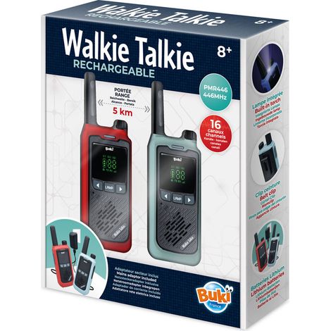 Lot de 2 talkies-walkies rechargeables BUKI PMR 446 16 canaux portée jusqu’à 5 km rouge et bleu clair (1/2)