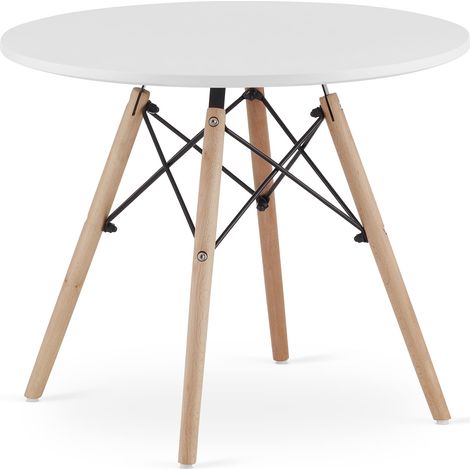 Mesa de centro redonda Valora MAKSI 60 cm patas haya blanco elegante (1/4)
